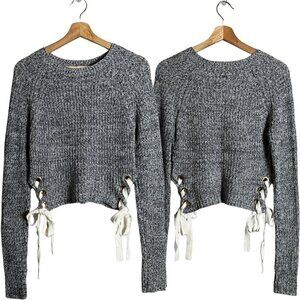 Vintage Guess Y2K Lace Up Crewneck Sweater Pullover Women's Small Gray Retro 00s